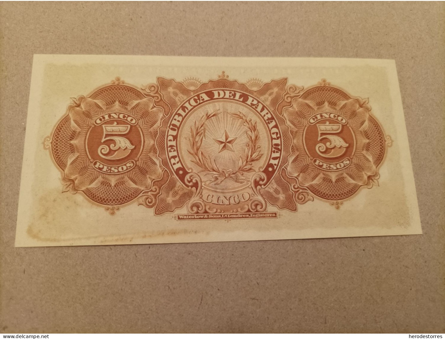 Billete De Paraguay De 5 Pesos, Serie A0013456 Nº Bajisimo, Año 1907, UNC - Paraguay