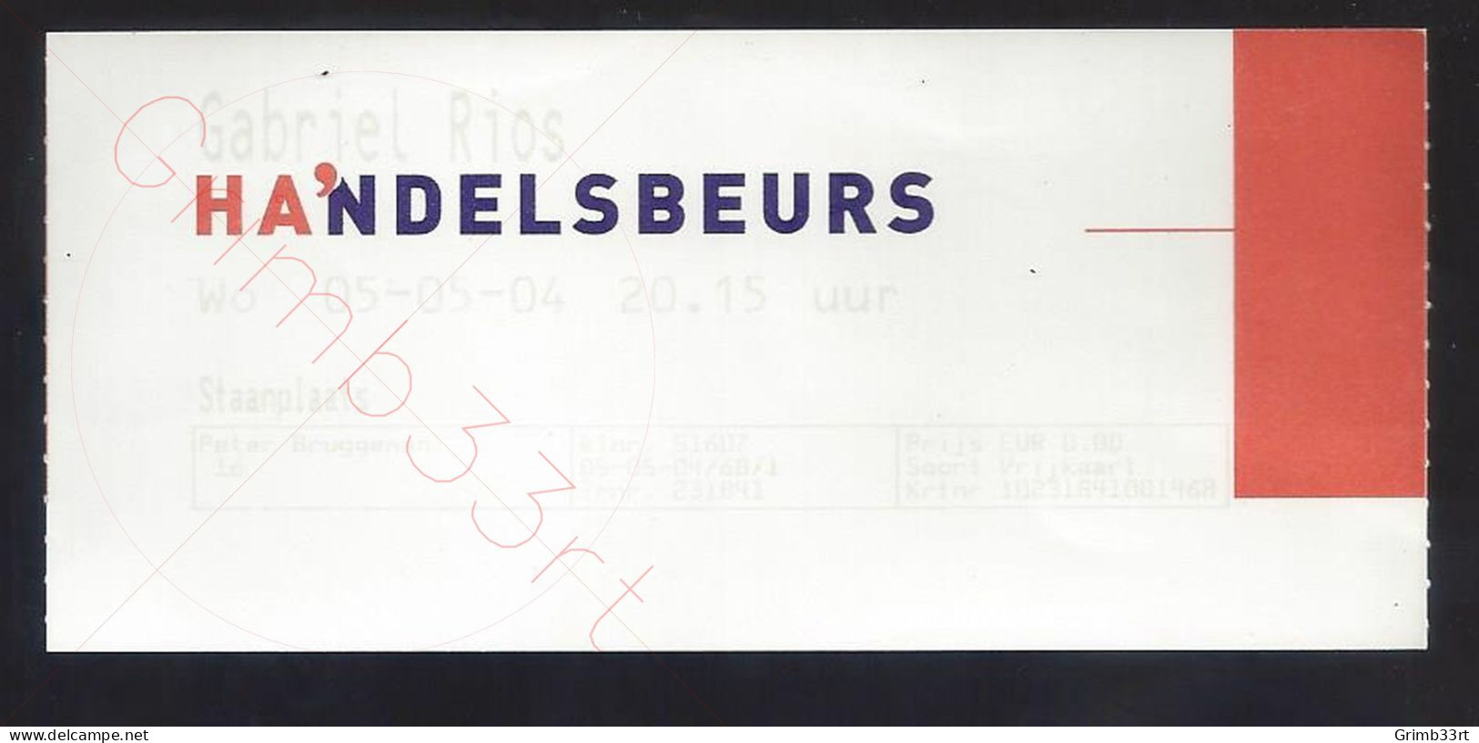 Gabriel Rios - 5 Mei 2004 - Handelsbeurs (BE) - Concert Ticket - Tickets De Concerts