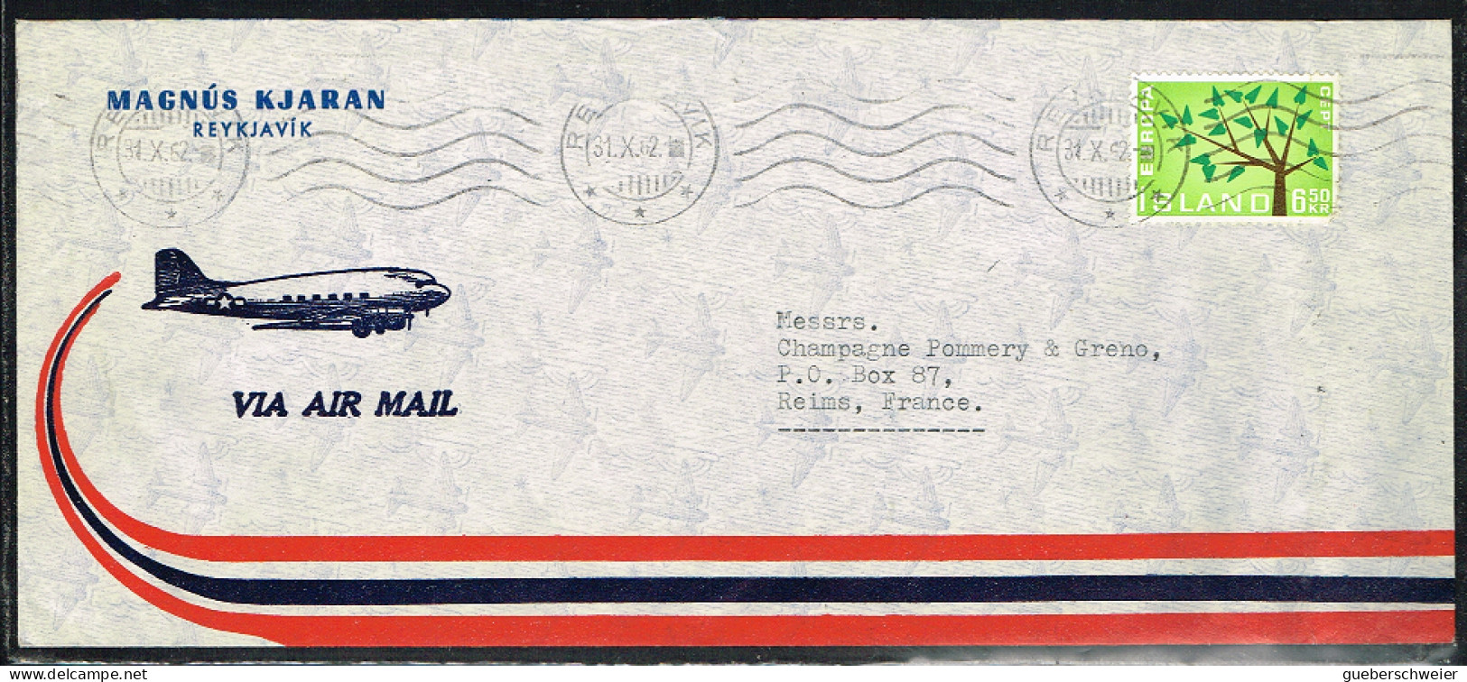 EUR62-L5 - ISLANDE N° 320 EUROPA 1962 Sur Lettre Par Avion Pour Les Champagnes Pommery Reims - Briefe U. Dokumente