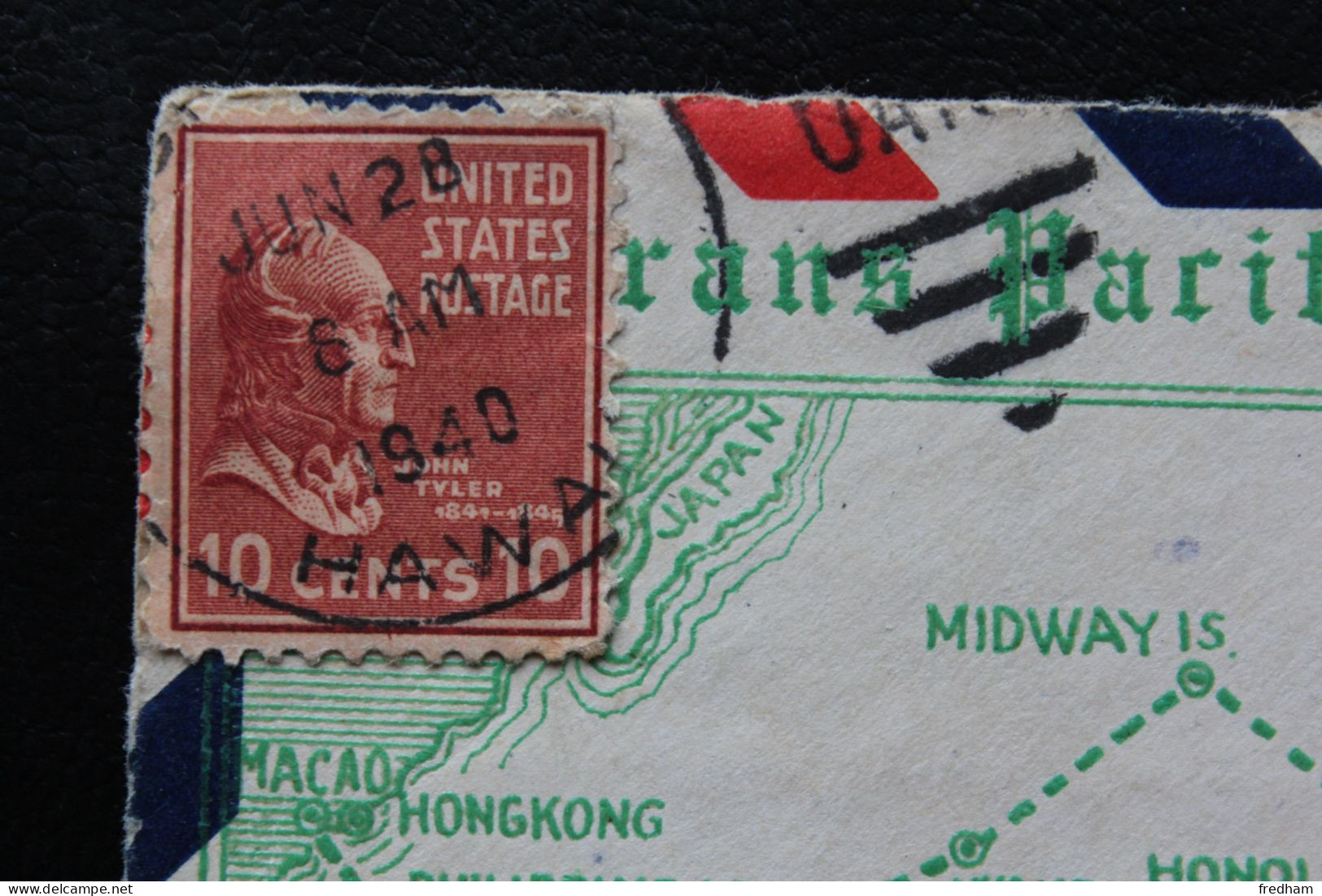 1940 DEVANT DE LETTRE TRANS PACIFIC ROUTE OMEC HONOLULU HAWAI 28/06/1940 Y&T NO Y&T US 380 ET  US PA 22 - 1a. 1918-1940 Used