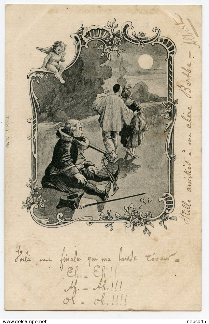 Illustrateur Signé.Art Nouveau.couple Au Clair De La Lune Avec Mon Ami Pierrot.ange ,cupidon.violon. - Cocteau