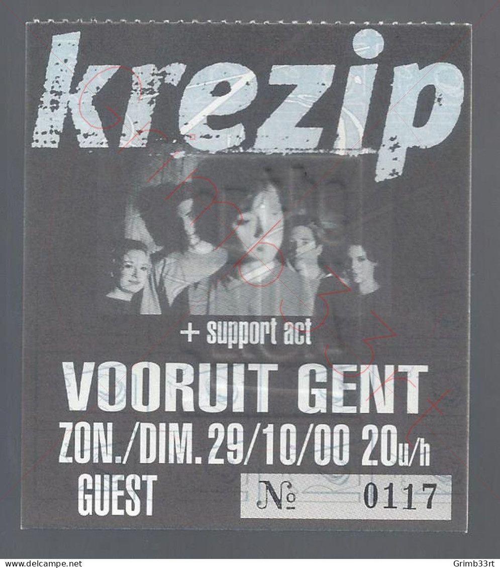 Krezip - 29 Oktober 2000 - Vooruit Gent (BE) - Concert Ticket - Entradas A Conciertos