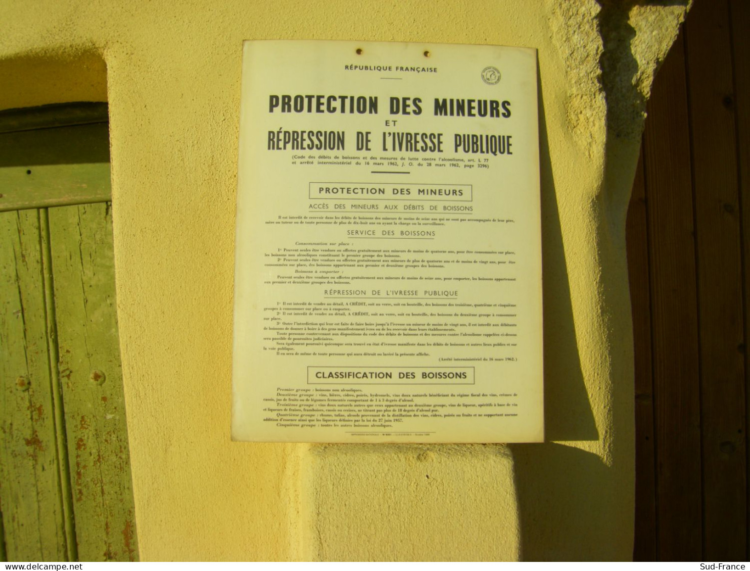 CADRE VINTAGE PROTECTION DES MINEURS 1968 - Alcohols