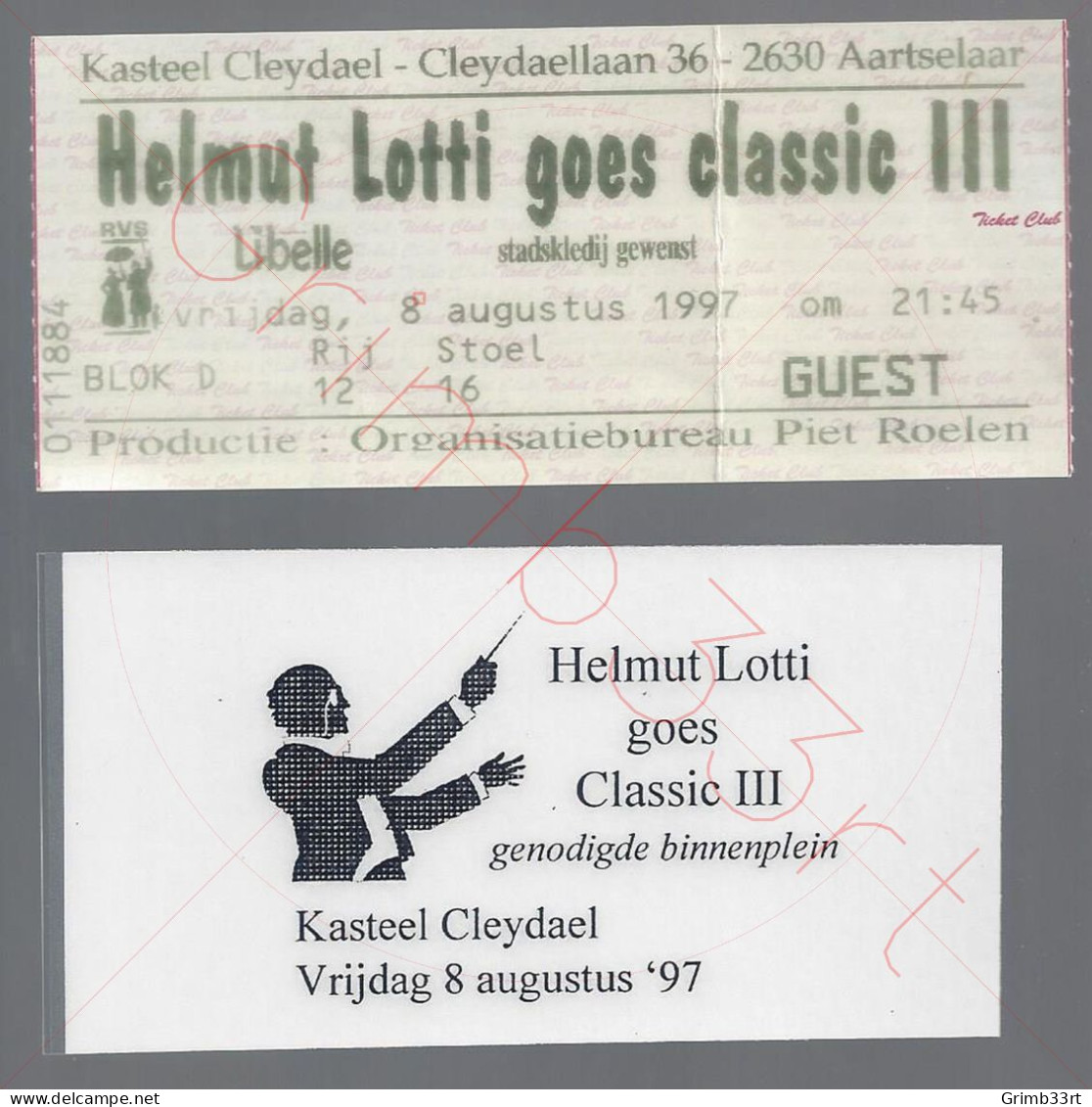 Helmut Lotti Goes Classic III - 8 Augustus 1997 - Kasteel Cleydael (BE) - Concert Ticket - Konzertkarten
