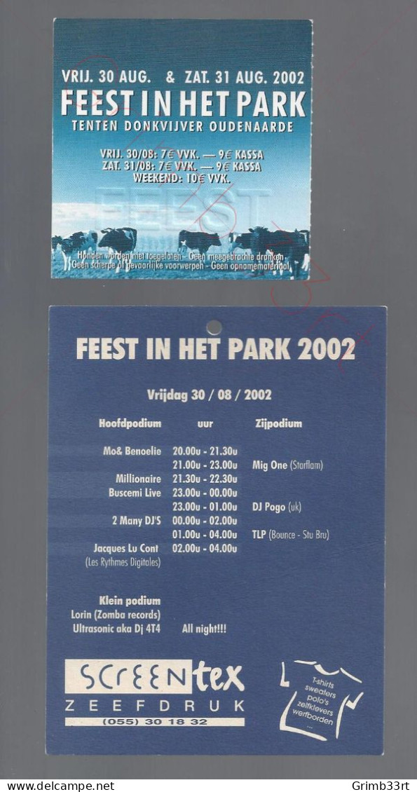 Feest In Het Park 2002 - Donkvijver Oudenaarde (BE) - Concert Ticket - Entradas A Conciertos