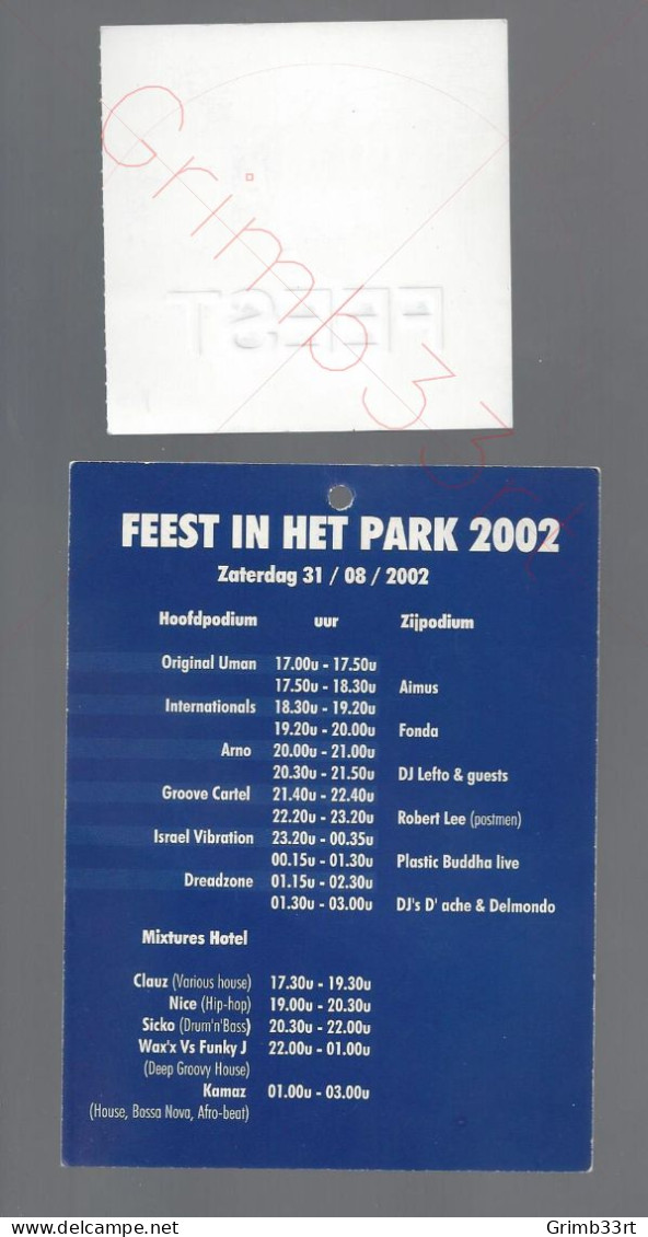 Feest In Het Park 2002 - Donkvijver Oudenaarde (BE) - Concert Ticket - Tickets De Concerts