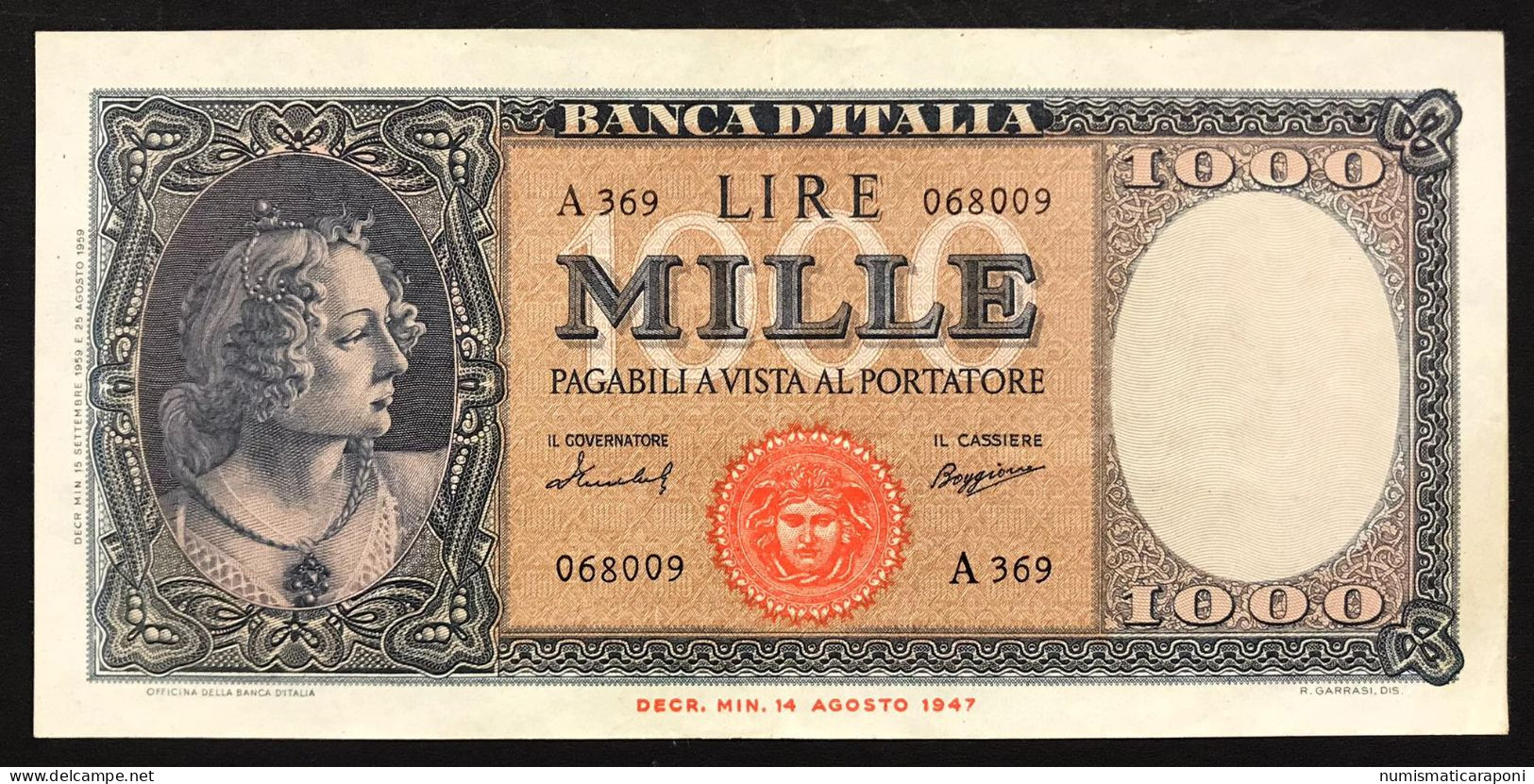 1000 Lire Medusa 15 09 1959 Bel Bb/spl Naturale Ottimi Colori  LOTTO 4804 - 1000 Lire