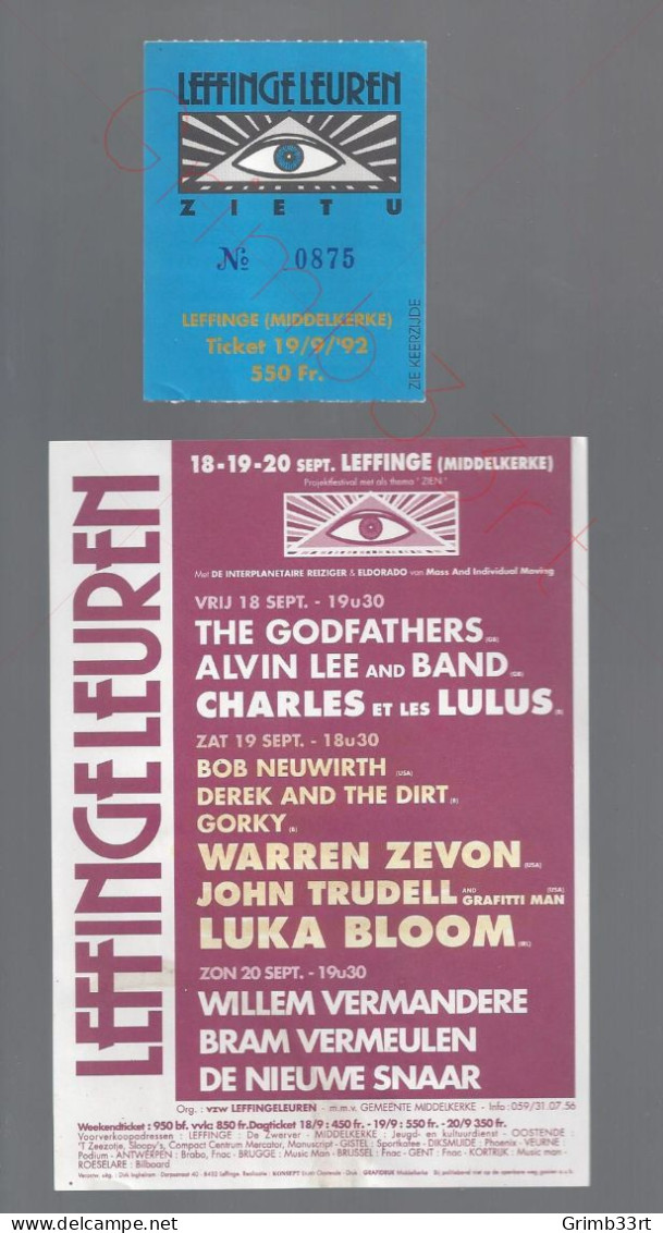 Leffinge Leuren 1992 - 19 September 1992 - Leffinge (BE) - Concert Ticket - Tickets De Concerts