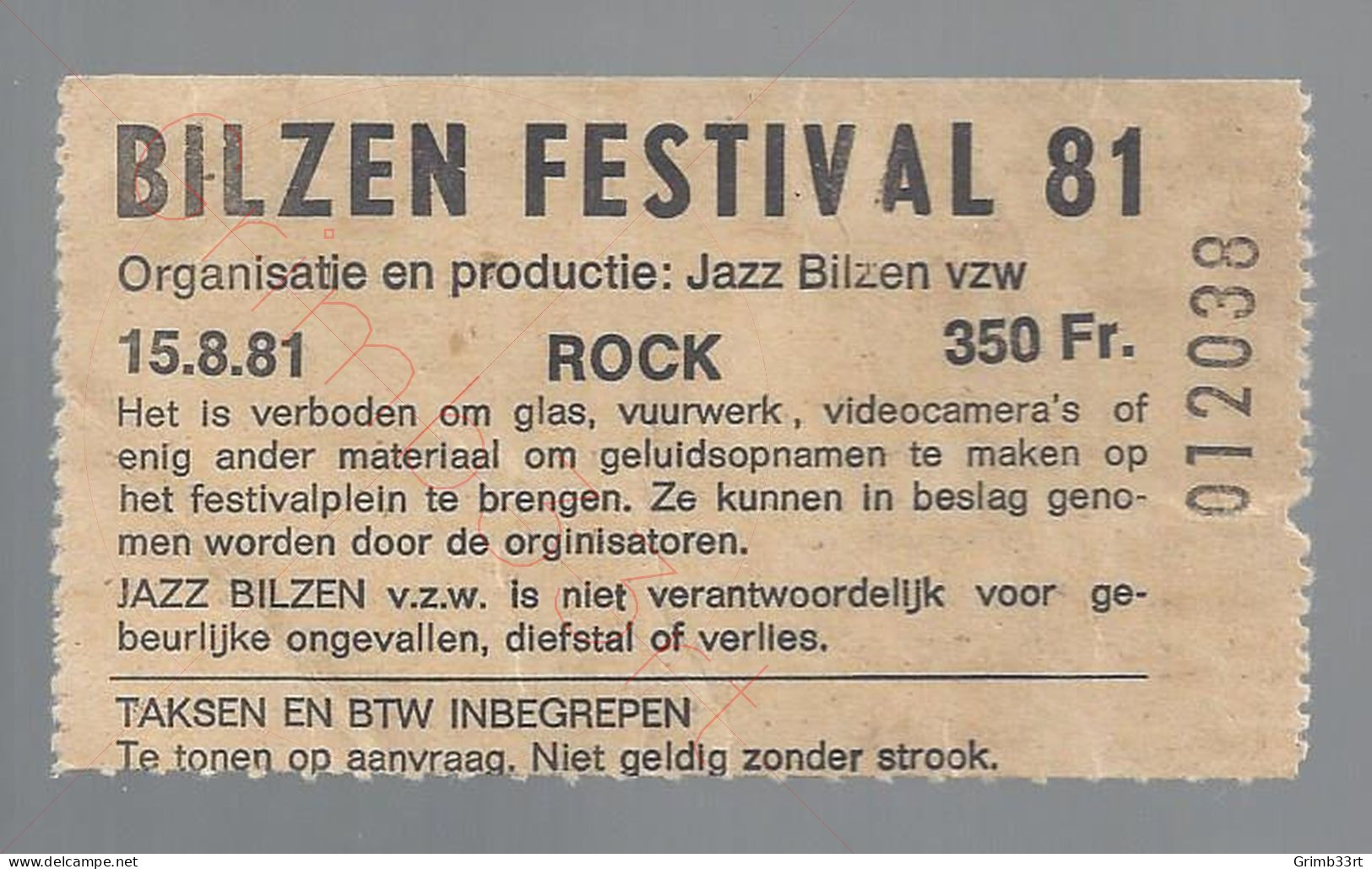 Bilzen Festival 1981 - 15 Augustus 1981 - Jazz Bilzen (BE) - Concert Ticket - Konzertkarten