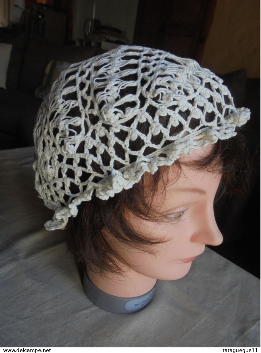 Ancien - Coiffe Filet à Cheveux Crochetée Main Fil De Coton - Sonstige & Ohne Zuordnung