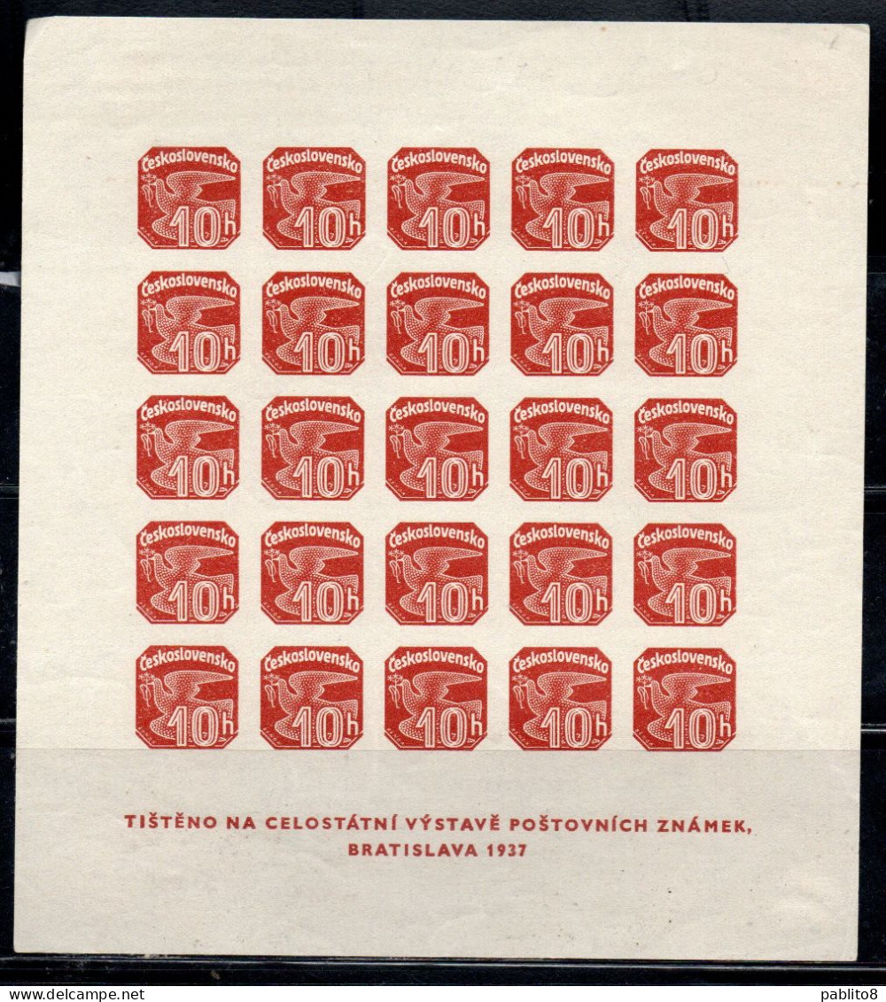 CZECH CECA CZECHOSLOVAKIA CESKA CECOSLOVACCHIA 1937 NEWSPAPER STAMP CARRIER PIGEON 10h BLOCK SHEET MLH - Timbres Pour Journaux