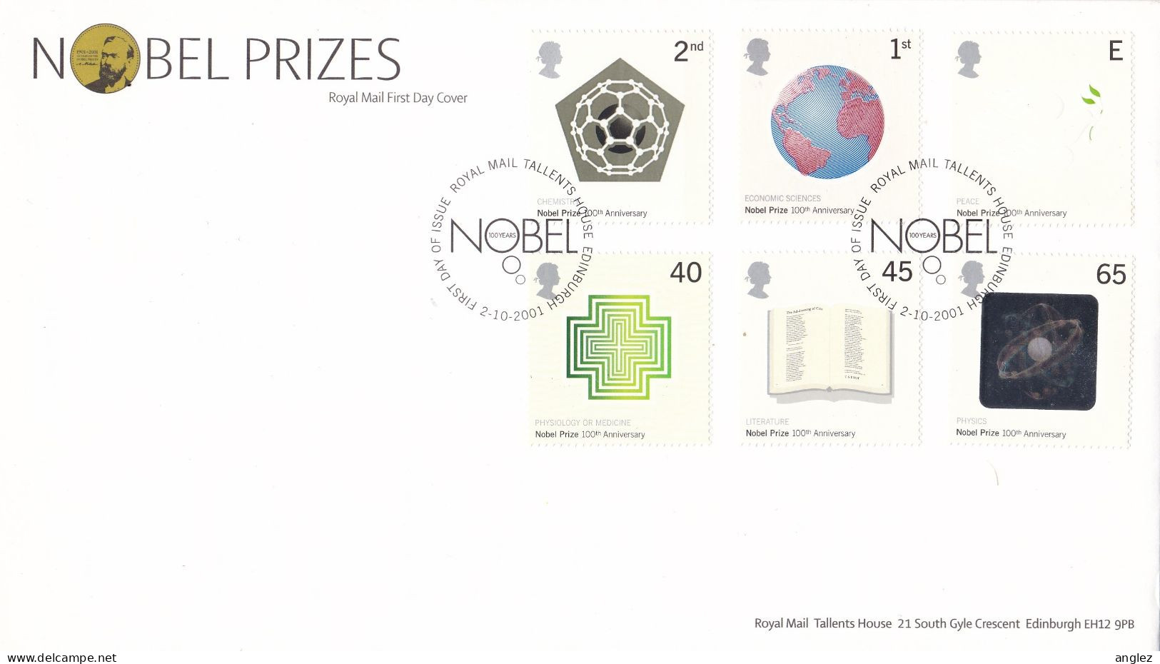 Great Britain - 2001 Nobel Prizes Centenary Illustrated FDC - 2001-2010 Dezimalausgaben