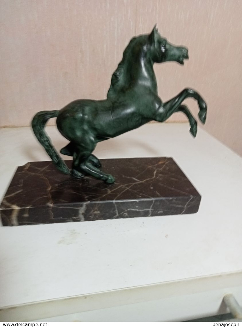 Statuette Cheval En Régule Sur Support Marbre Longueur 18 Cm - Metal