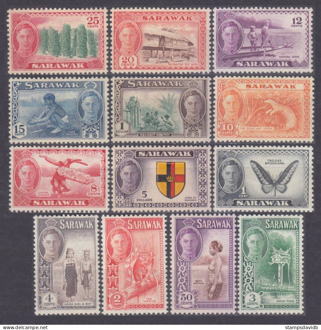 1952 Sarawak 171-74,176-77,179-84,186 MLH King George VI / Fauna, Culture 73,80 € - Sarawak (...-1963)