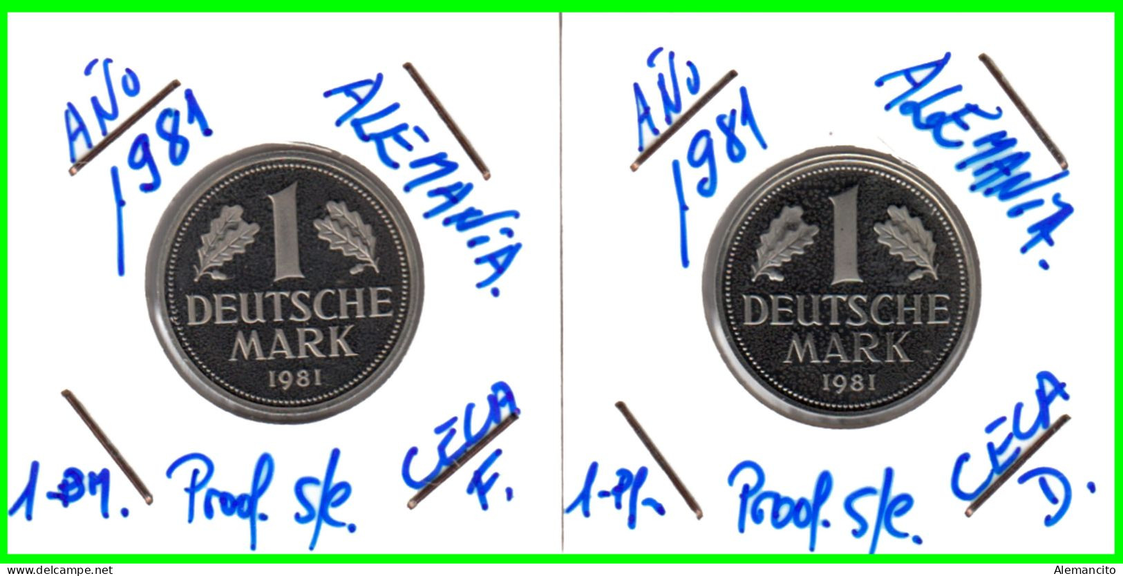 ALEMANIA GERMANY  - ( EUROPA ) 2 MONEDAS  - VALOR 1.00 MARCO AÑO 1981 CECA - F.-  D.PROOF - 1 Mark