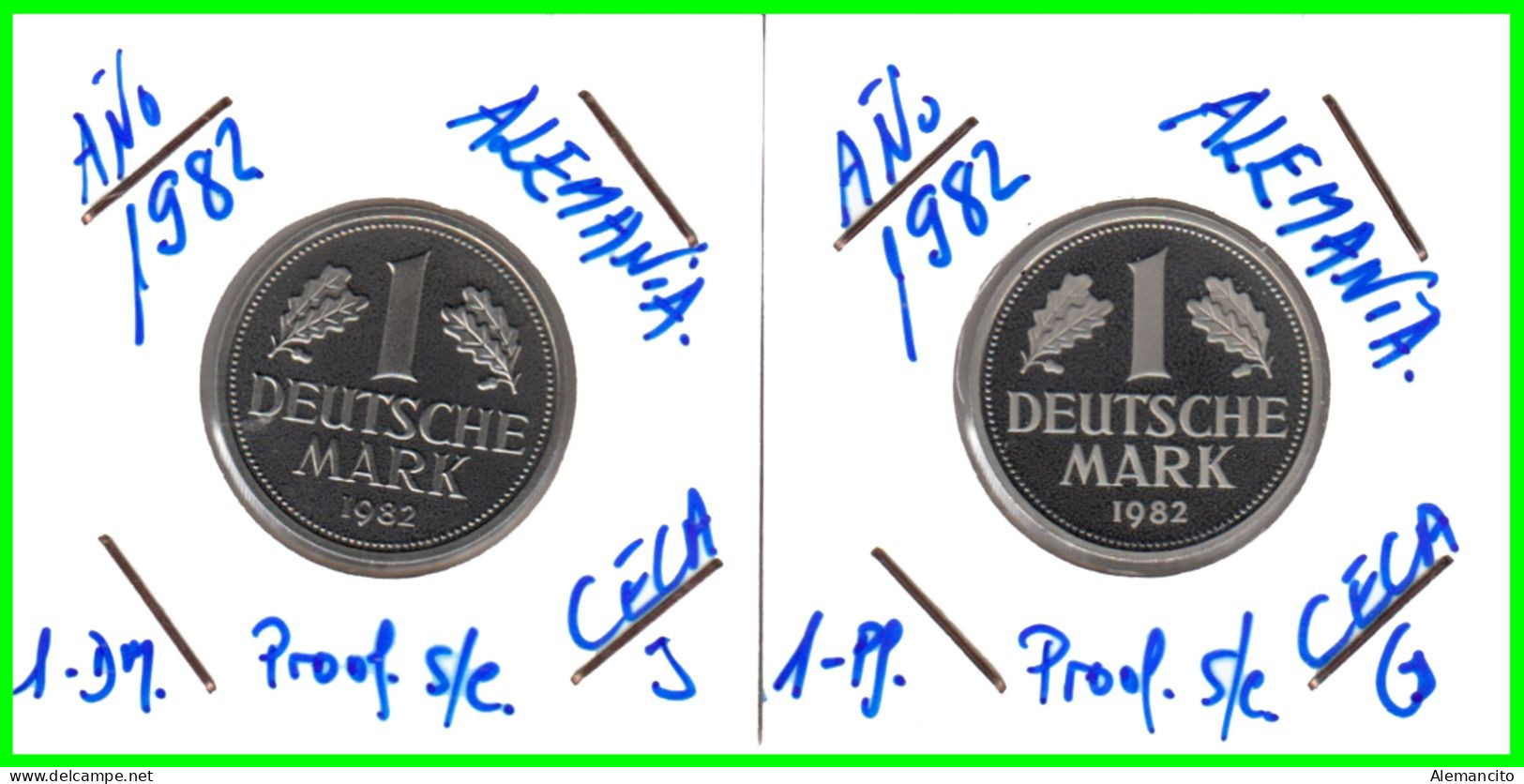 ALEMANIA GERMANY  - ( EUROPA ) 2 MONEDAS  - VALOR 1.00 MARCO AÑO 1982 CECA - J.-  G .PROOF - 1 Marco