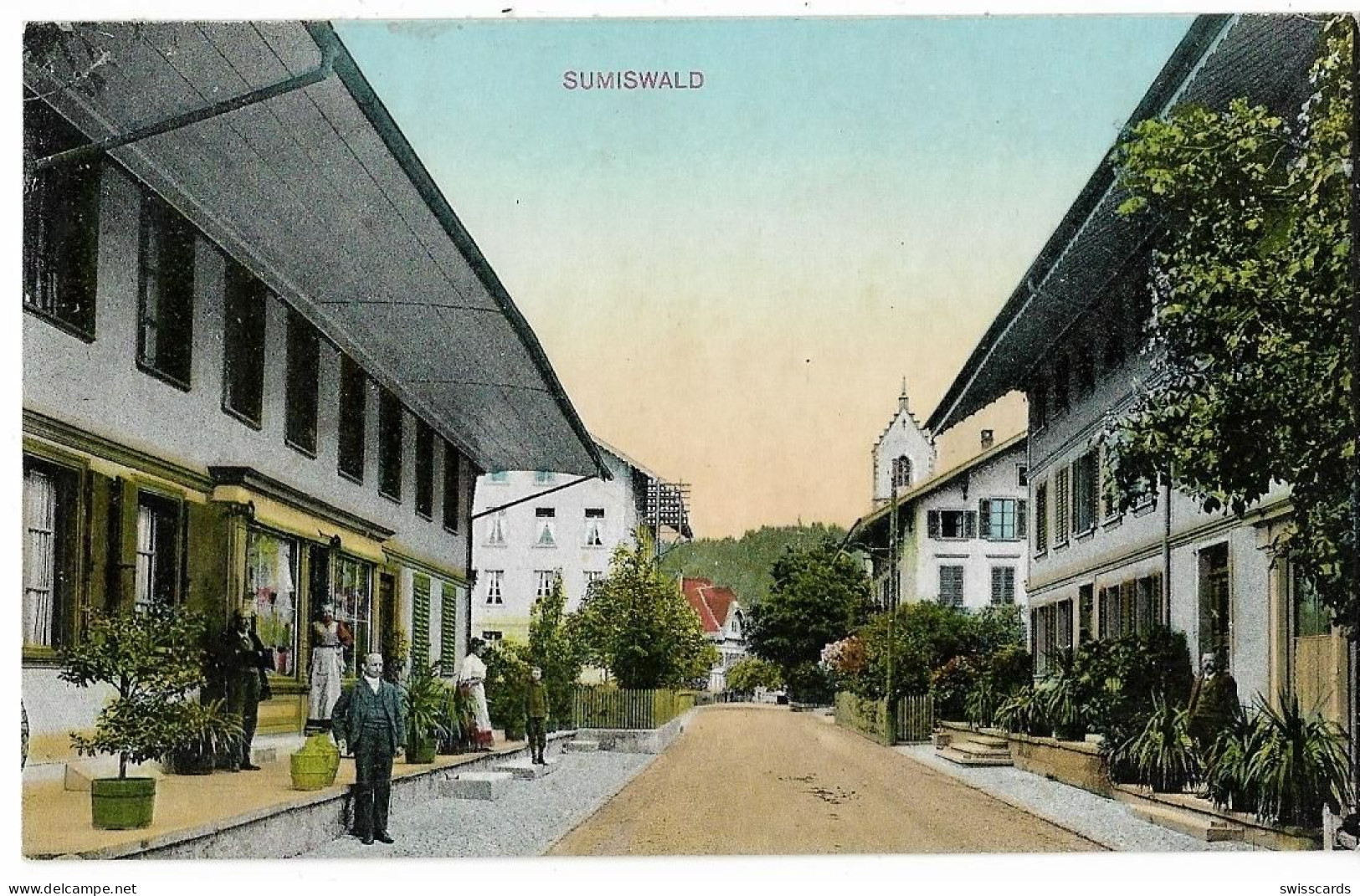 SUMISWALD: Colorierte Dorfpassage, Belebt Und Mit Vielen Pflanzen ~1910 - Sumiswald