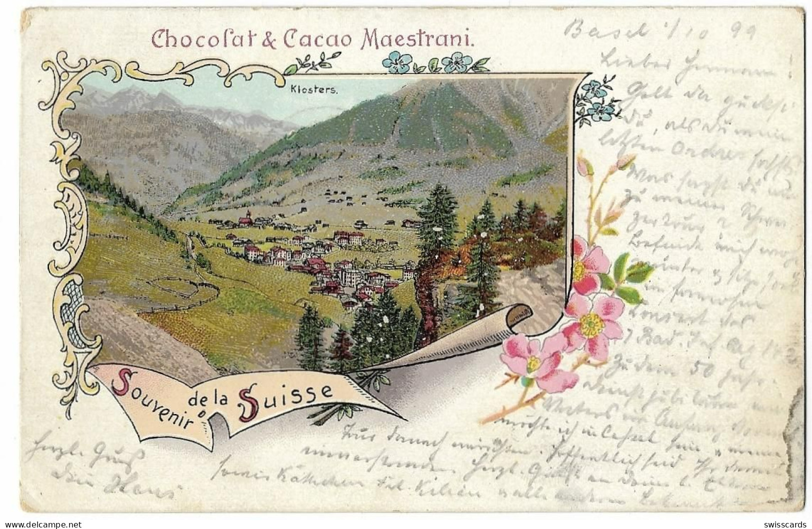 KLOSTERS: Werbe-Litho Chocolat Maestrani 1899 - Klosters