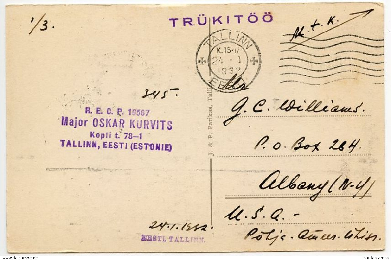 Estonia 1932 Postcard Tallinn - Üldvaade Oleviste Tornist / Totalansicht; Scott 92 - 4s. Arms - Estonie