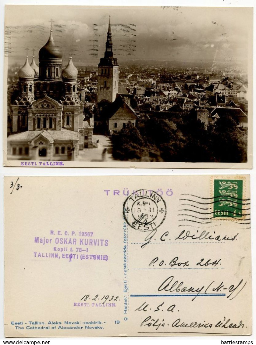 Estonia 1932 RPPC Postcard Tallinn - Aleks. Nevski Peakirik / Alexander Nevsky Cathedral; Scott 92 - 4s. Arms - Estonie