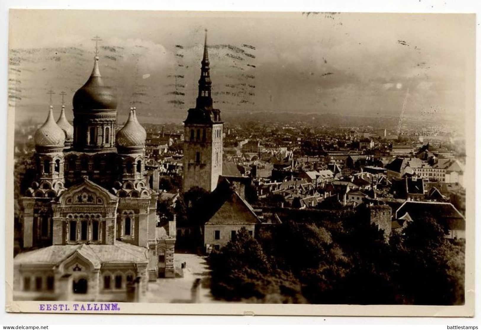 Estonia 1932 RPPC Postcard Tallinn - Aleks. Nevski Peakirik / Alexander Nevsky Cathedral; Scott 92 - 4s. Arms - Estonie