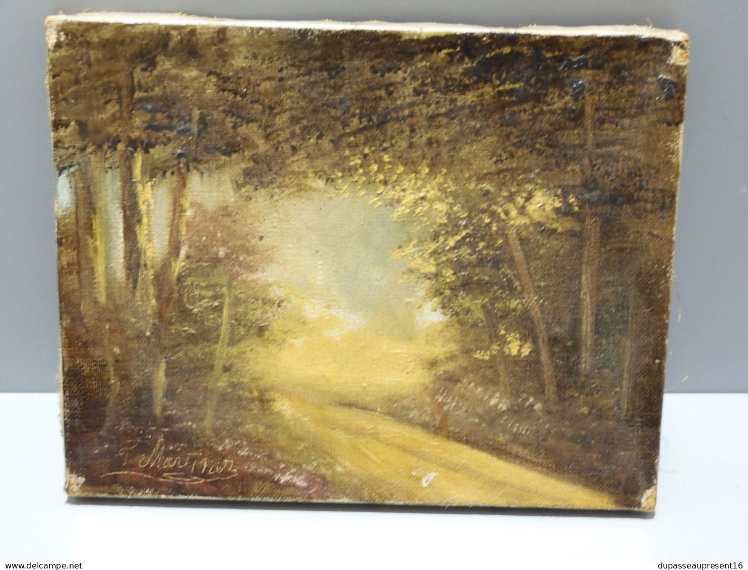 -ANCIEN TABLEAU HUILE SUR TOILE HST Signée F MARTINEZ SOUS BOIS COUCHER SOLEIL   E - Olieverf