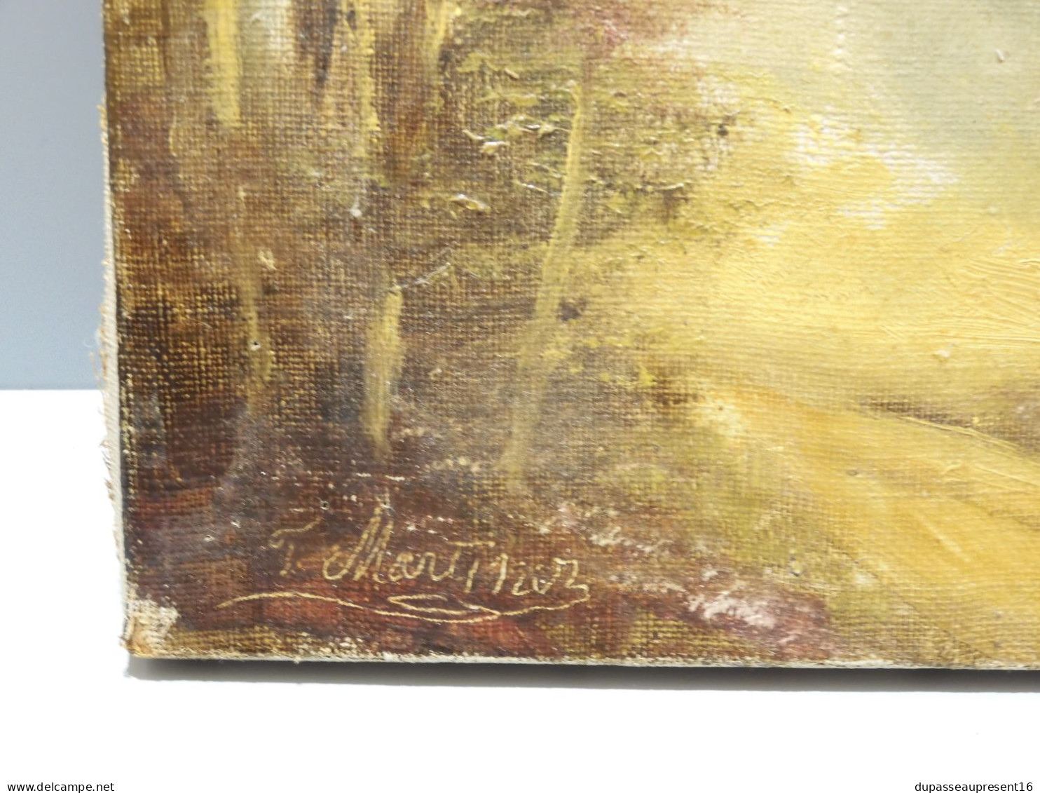 -ANCIEN TABLEAU HUILE SUR TOILE HST Signée F MARTINEZ SOUS BOIS COUCHER SOLEIL   E - Oils