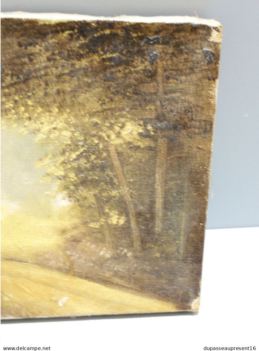 -ANCIEN TABLEAU HUILE SUR TOILE HST signée F MARTINEZ SOUS BOIS COUCHER SOLEIL   E