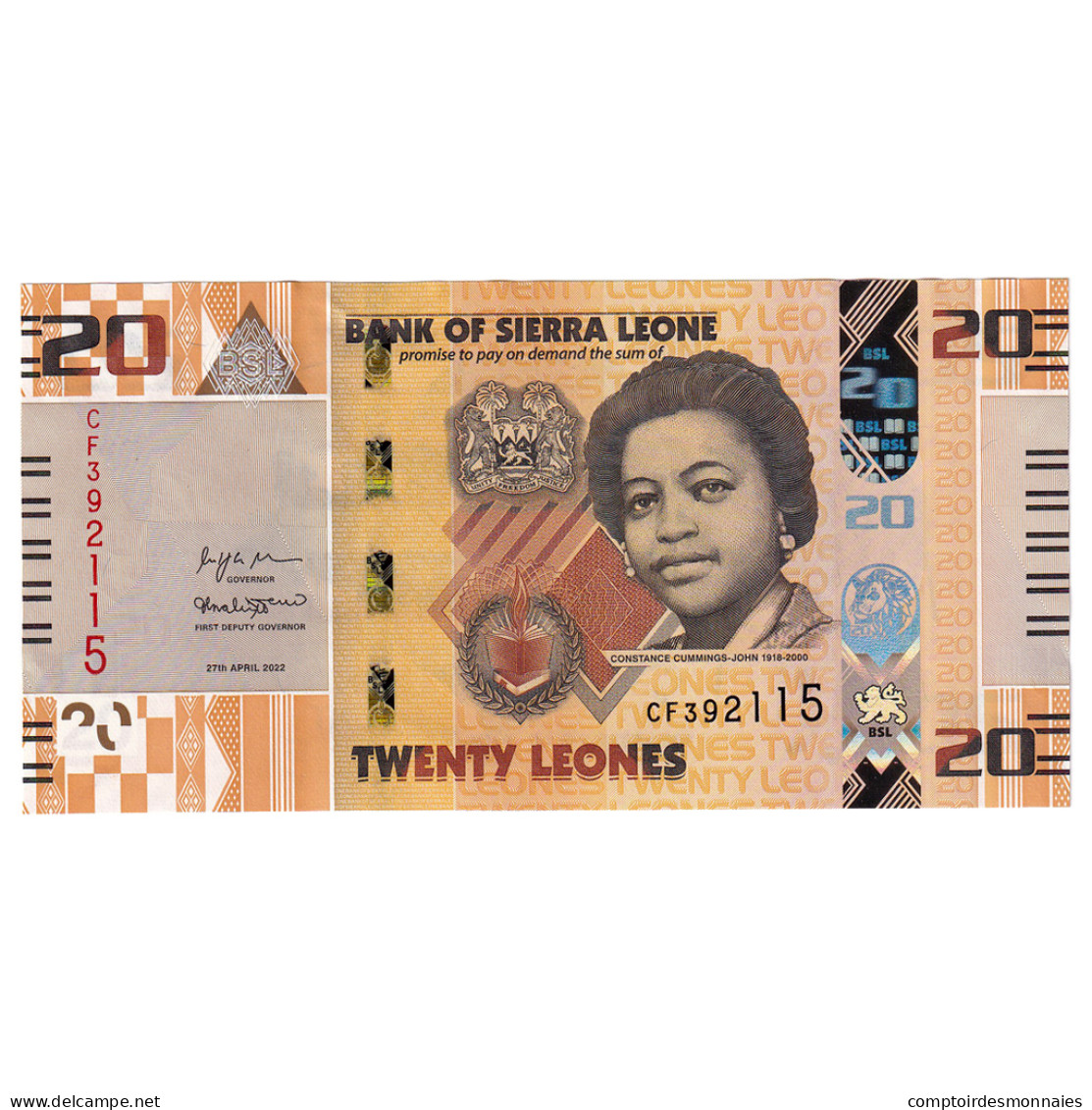 Billet, Sierra Leone, 20 Leones, 2022, 2022-04-27, NEUF - Sierra Leone