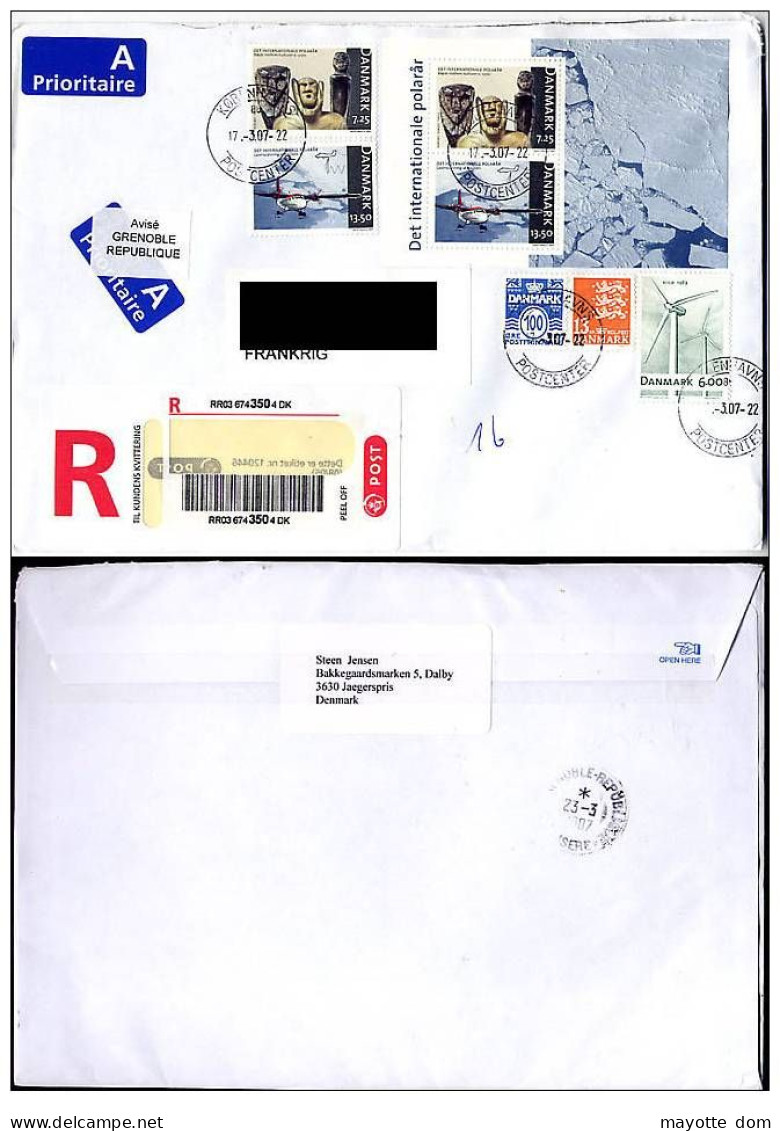 DENMARK DANMARK DANEMARK 2007 -> France Annee Polaire Polar Year Bloc Minisheet Joint Issue Registered - Brieven En Documenten