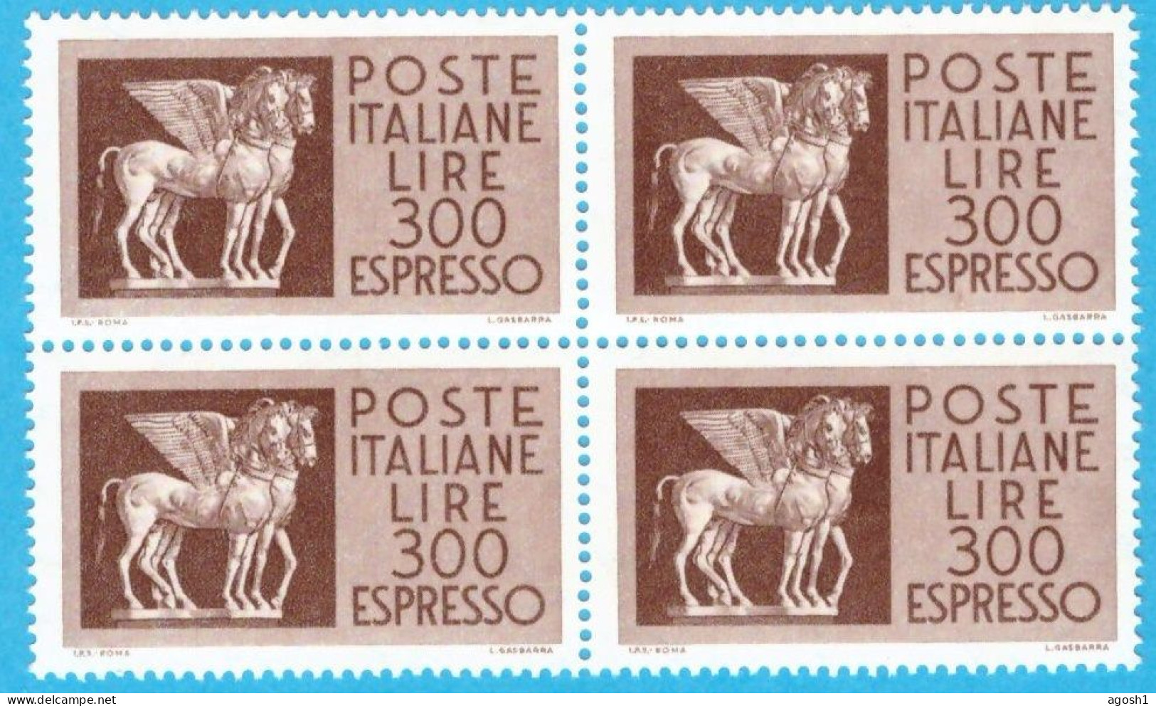 ZBEQ76001 ITALIA 1976 ESPRESSO CAVALLI ALATI LIRE 300 QUARTINA NUOVA MNH ** - Express/pneumatic Mail