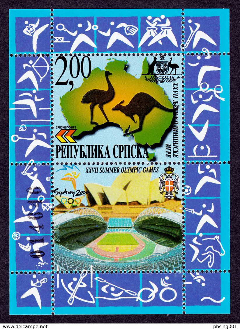 Bosnia Serbia 2000 Summer Olympic Games Sydney Australia Fauna Kangaroo Emu, Block, Souvenir Sheet MNH - Summer 2000: Sydney