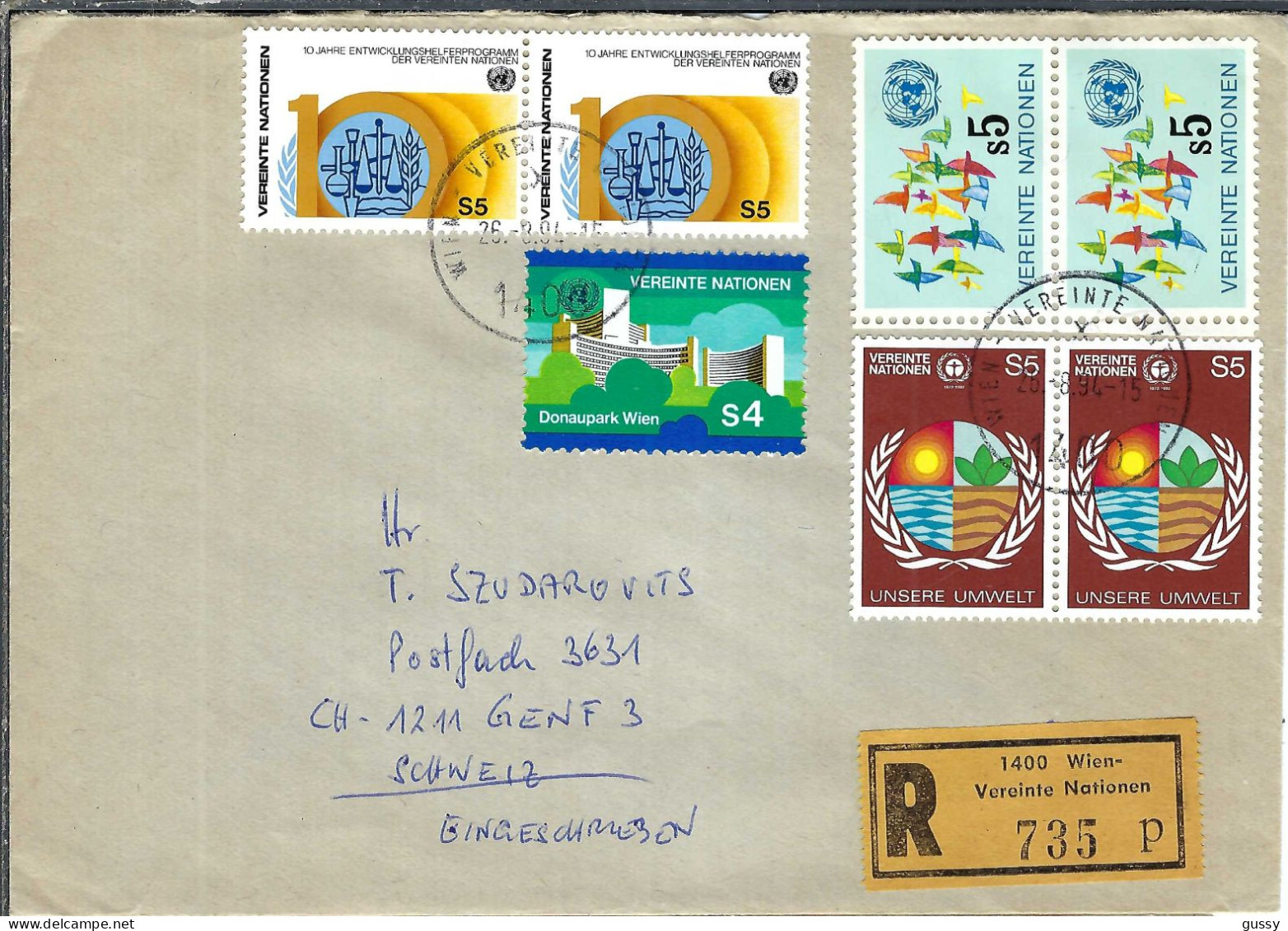 NATIONS-UNIES (Vienne, Autriche) 1996:  LSC Rec. Pour Genève (Suisse) - Storia Postale