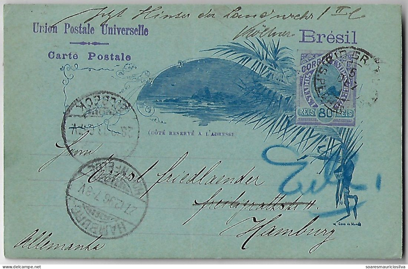 Brazil 1896 Postal Stationery Card RHM-BP-48e Sent From Rio Grande By Rio De Janeiro To Hamburg Germany Catalog US$40 - Entiers Postaux