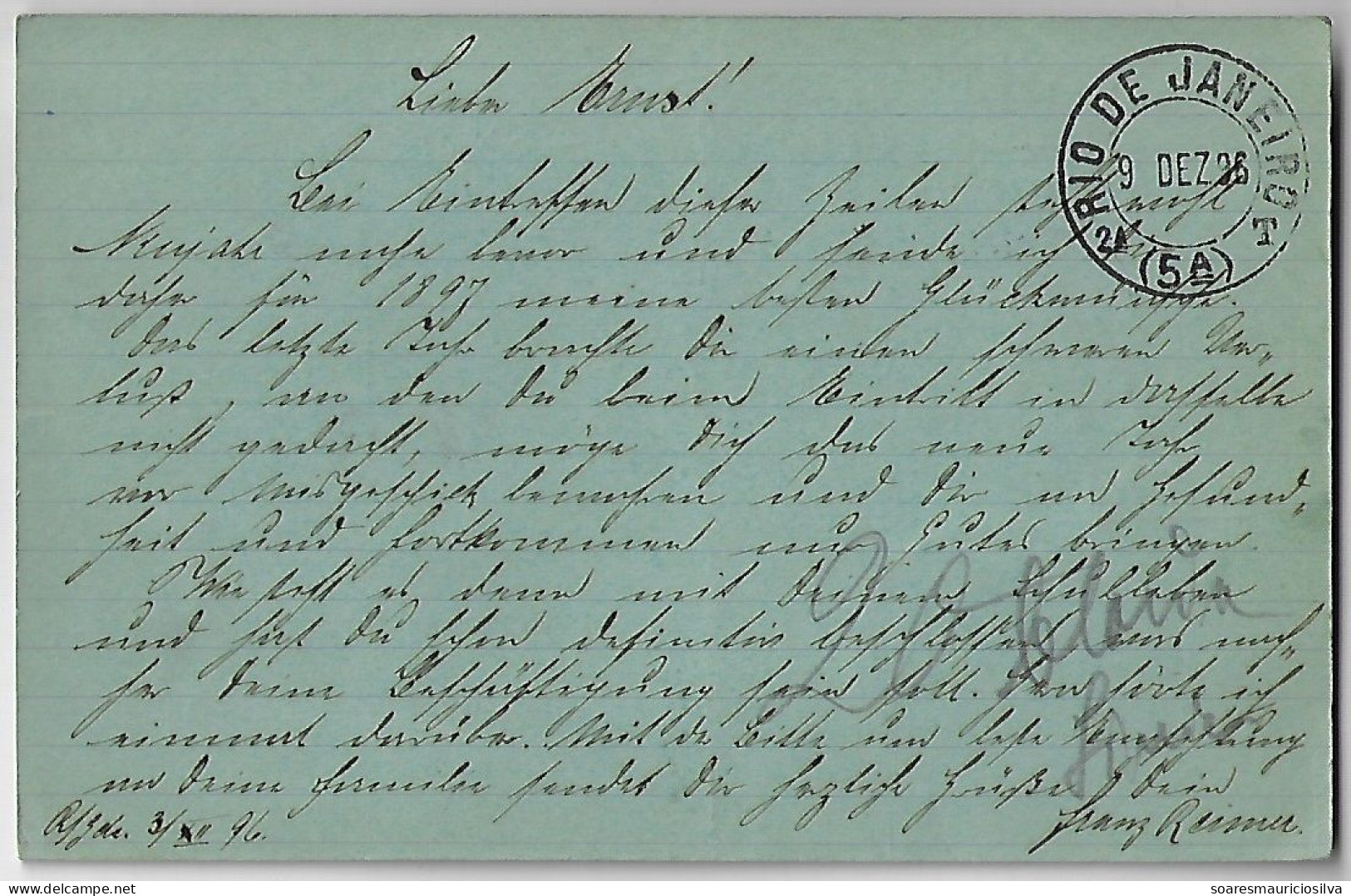 Brazil 1896 Postal Stationery Card RHM-BP-48e Sent From Rio Grande By Rio De Janeiro To Hamburg Germany Catalog US$40 - Entiers Postaux