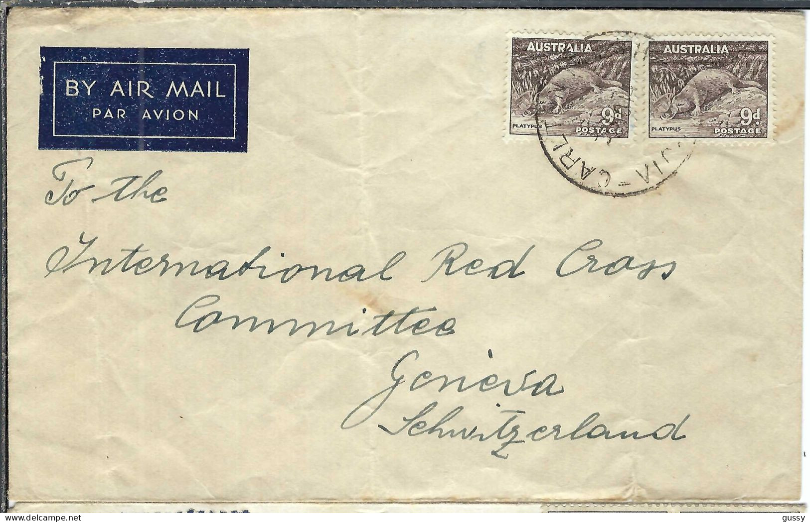 AUSTRALIE  P.A. Ca. 1946:  LSC  De Melbourne (Victoria) Pour La Croix-Rouge à Genève (Suisse) - Brieven En Documenten