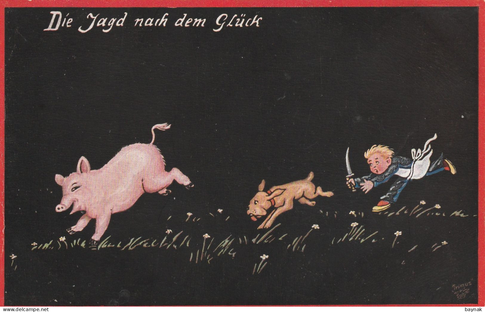 TH3307   --   DOG &  PIG & BOY   --  WALLY FIALKOWSKA Pinx  --  PRIMUS POSTKARTE - Fialkowska, Wally