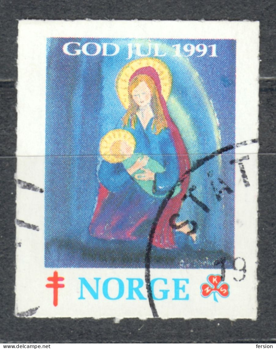Stathelle GOD JUL Norske Kvinners Sanitetsforening NKS TBC Tuberculosis Label Cinderella Vignette 1991 NORWAY Mary JESUS - Autres & Non Classés