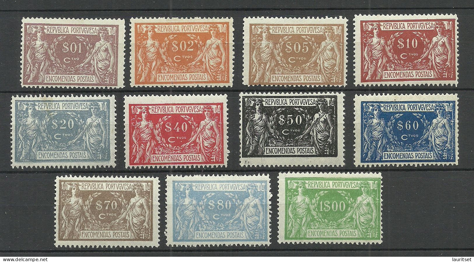 PORTUGAL 1921 Michel 1 - 10 & 12 Paketmarken Packet Stamps Encomendas Postais MH/MNH - Usati