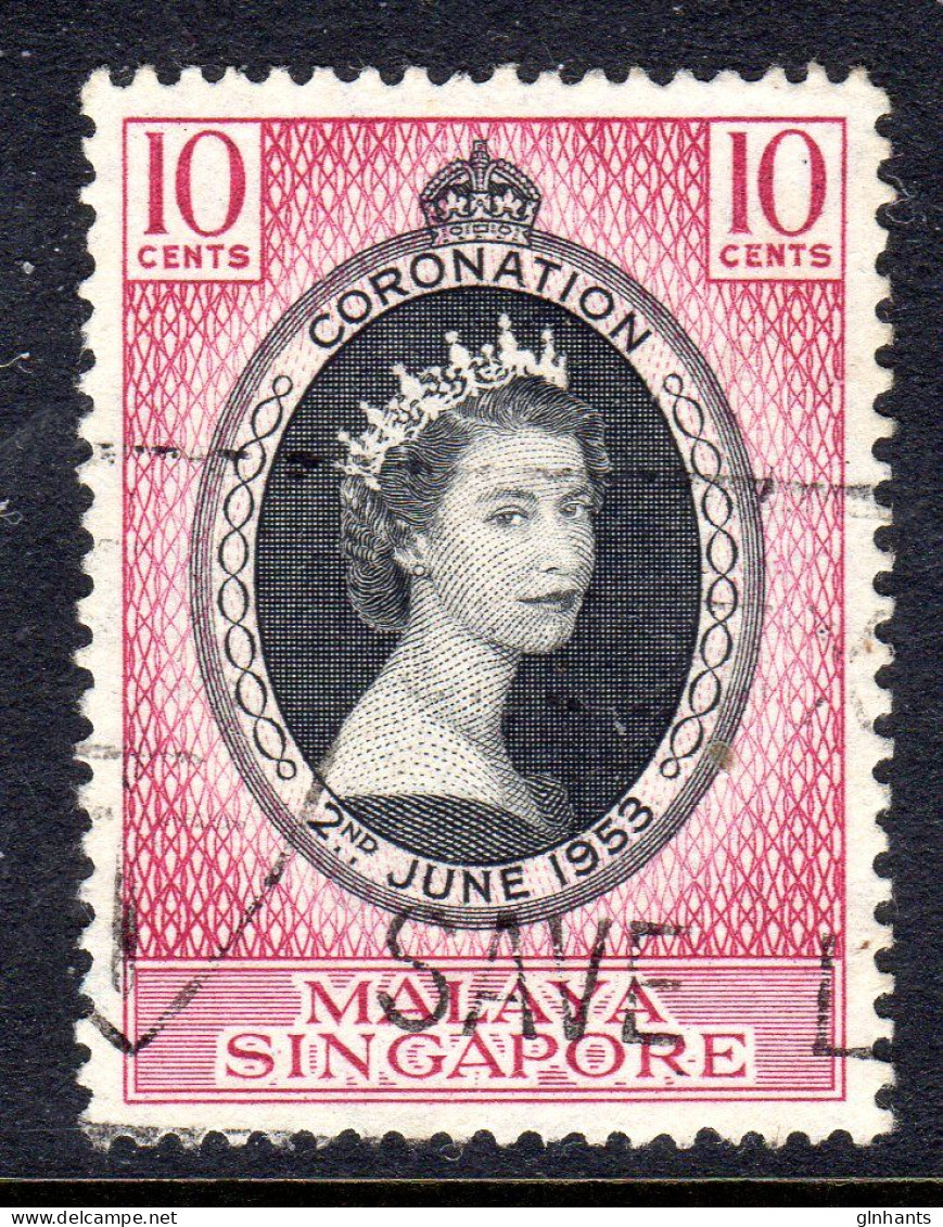 SINGAPORE - 1953 CORONATION STAMP FINE USED SG 37 - Singapour (...-1959)