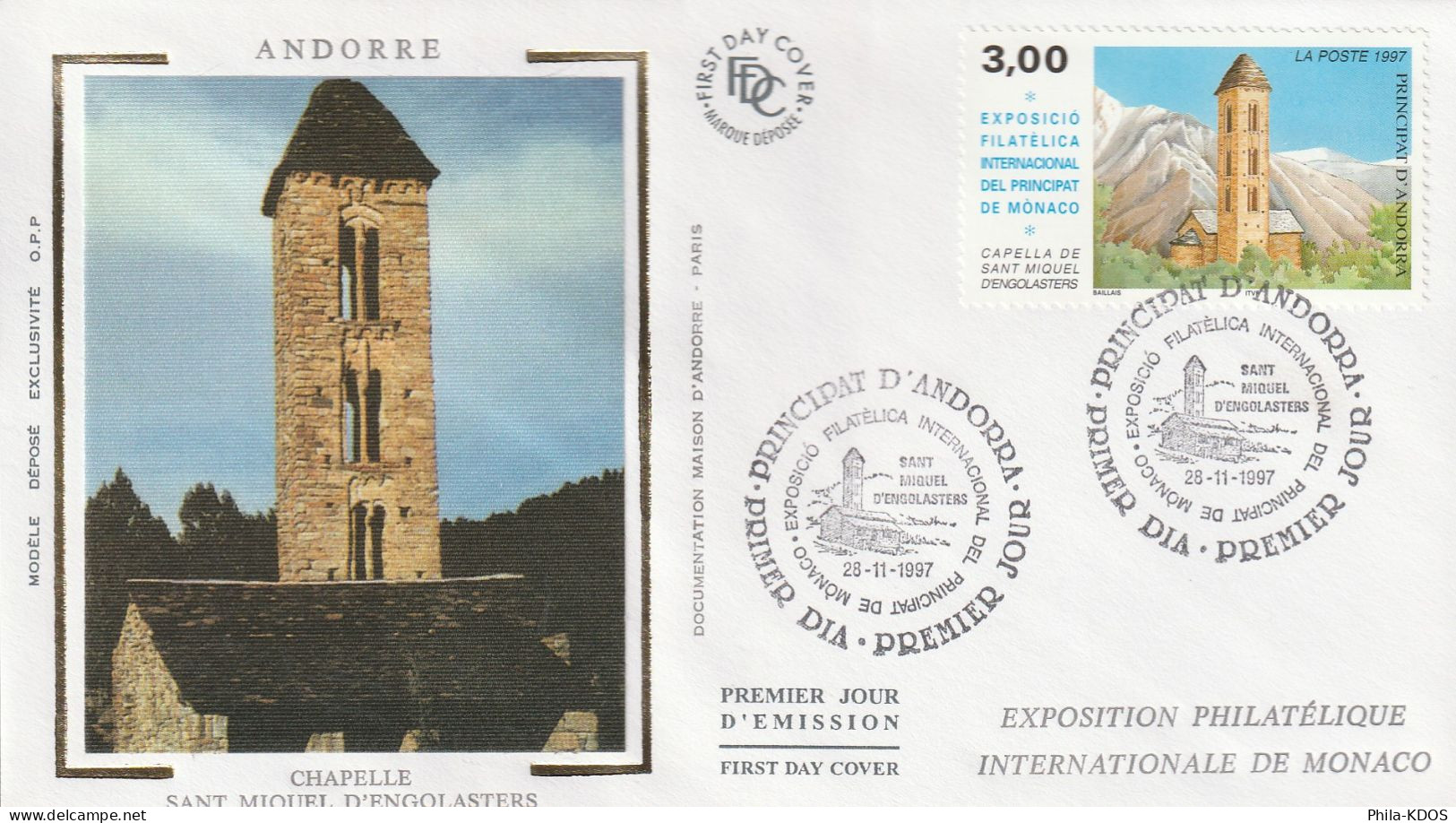 "  CHAPELLE SAINT MIGUEL D'ENGOLASTRES " Sur Enveloppe 1er Jour Sur Soie D'ANDORRE De 1997. Parfait état. FDC A SAISIR ! - Sonstige & Ohne Zuordnung