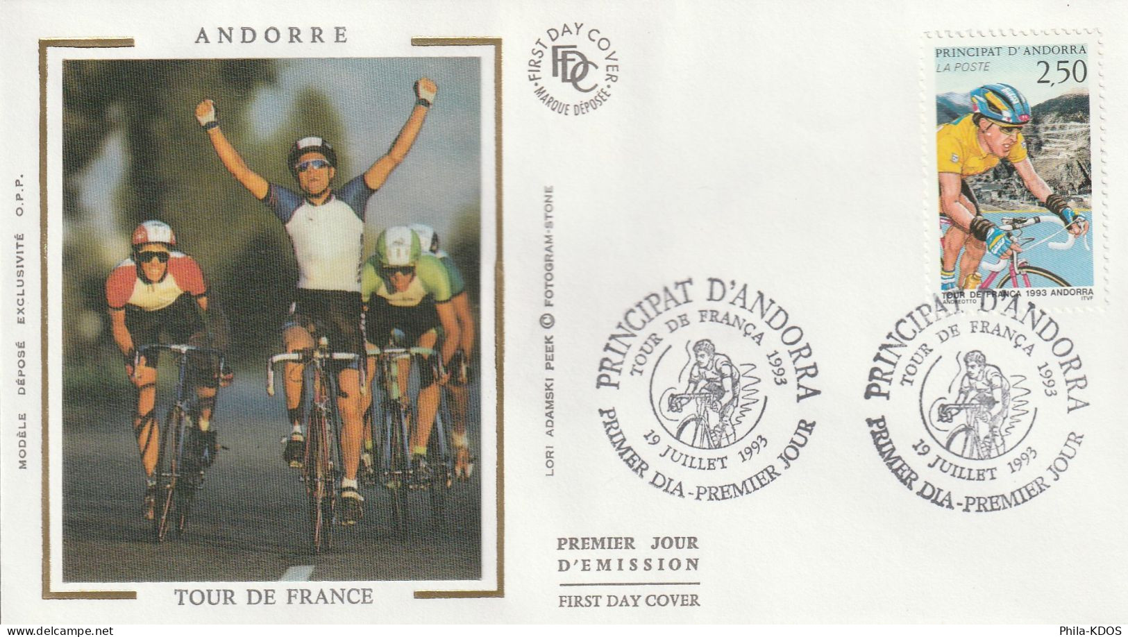 " TOUR DE FRANCE " Sur Enveloppe 1er Jour Sur Soie D'ANDORRE De 1993.. Parfait état. FDC A SAISIR ! - Cyclisme