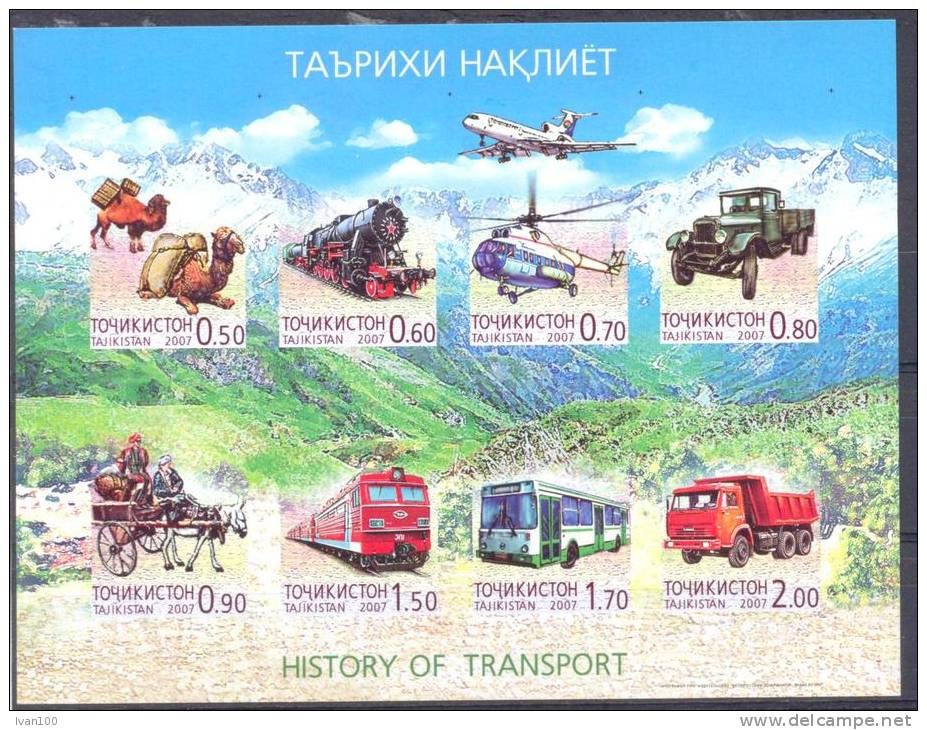 2007. Tajikistan,  History Of Transport, Sheetlet IMPERFORATED, Mint/** - Tadschikistan