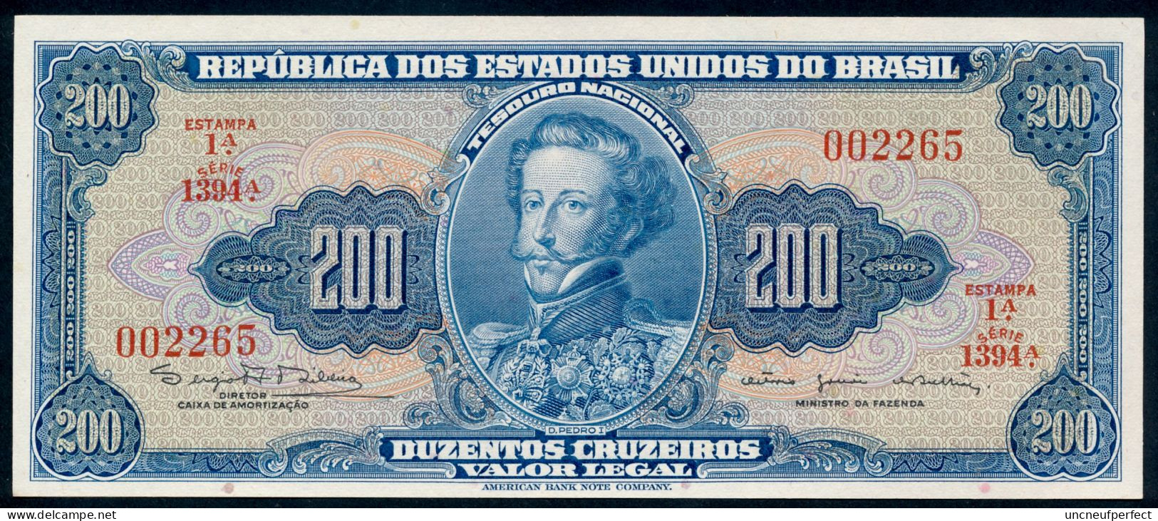 200 Cruzeiros 1964 UNC NEUF Série 1394 - Pick 171c - Amato C043* - Brésil