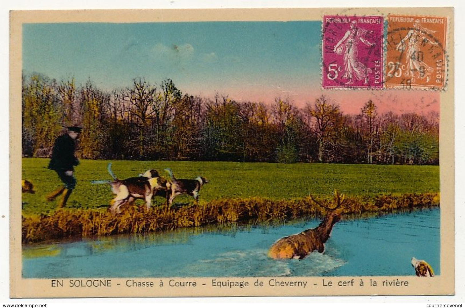 2 CPA - CHEVERNY (Loir Et Cher) - Chasse à Courre - Equipage De Cheverny - Le Cerf à La Rivière - Cheverny