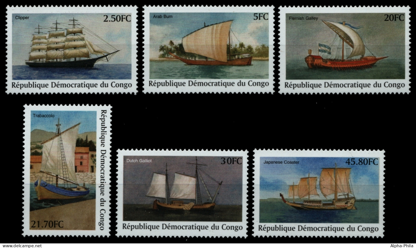 Kongo-Kinshasa 2001 - Mi-Nr. 1585-1590 ** - MNH - Schiffe / Ships - Mint/hinged