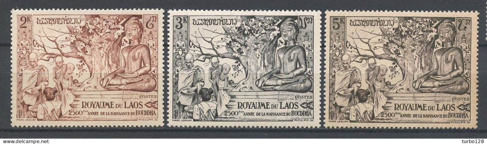 LAOS 1956 N° 30/32 ** Neufs MNH Superbes C 18.50 € Anniversaire De La Naissance Du Bouddha - Laos