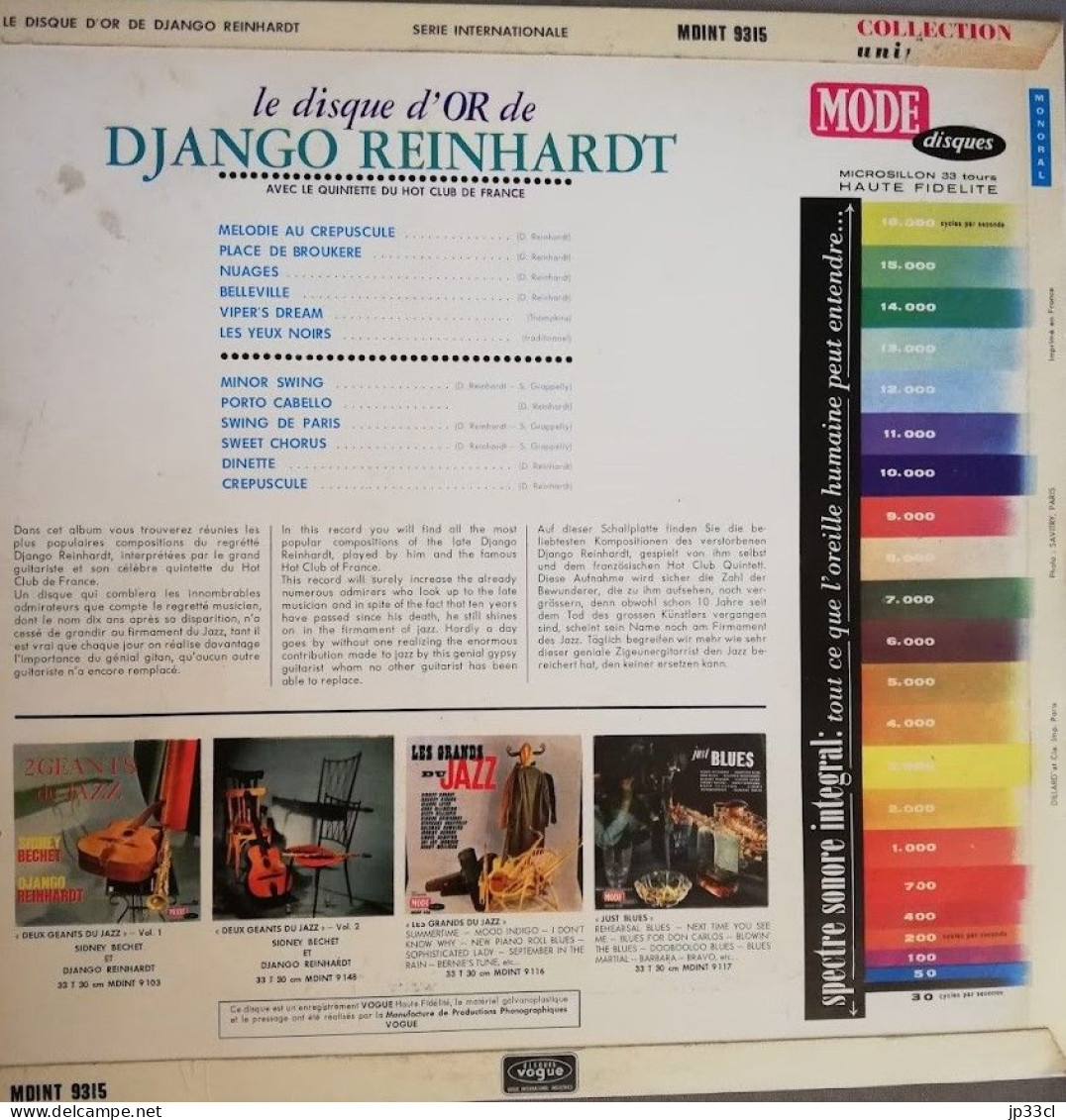 33 T Le Disque D'or De Django Reinhardt Avec Le Quintette Du Hot Club De France (Mode Disques)... - Jazz