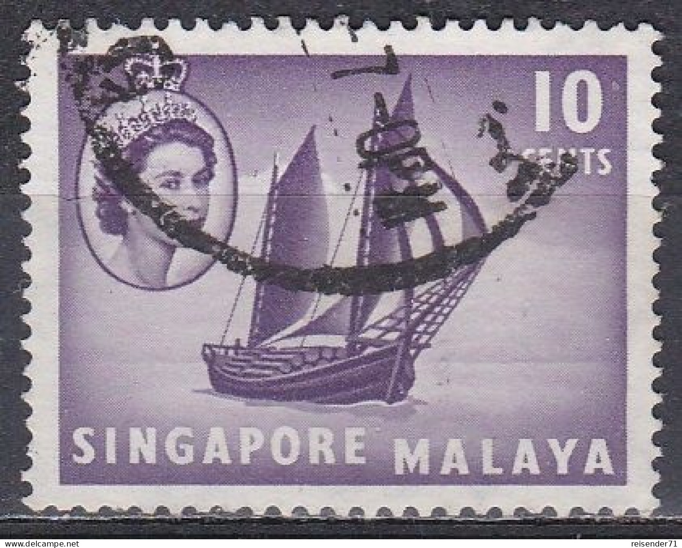 Singapur Singapure 1955 Transport Seefahrt Seafaring Schiffe Ships Segelschiffe Sailing Tonkong Holz Wood, Mi. 34 Gest. - Singapore (...-1959)