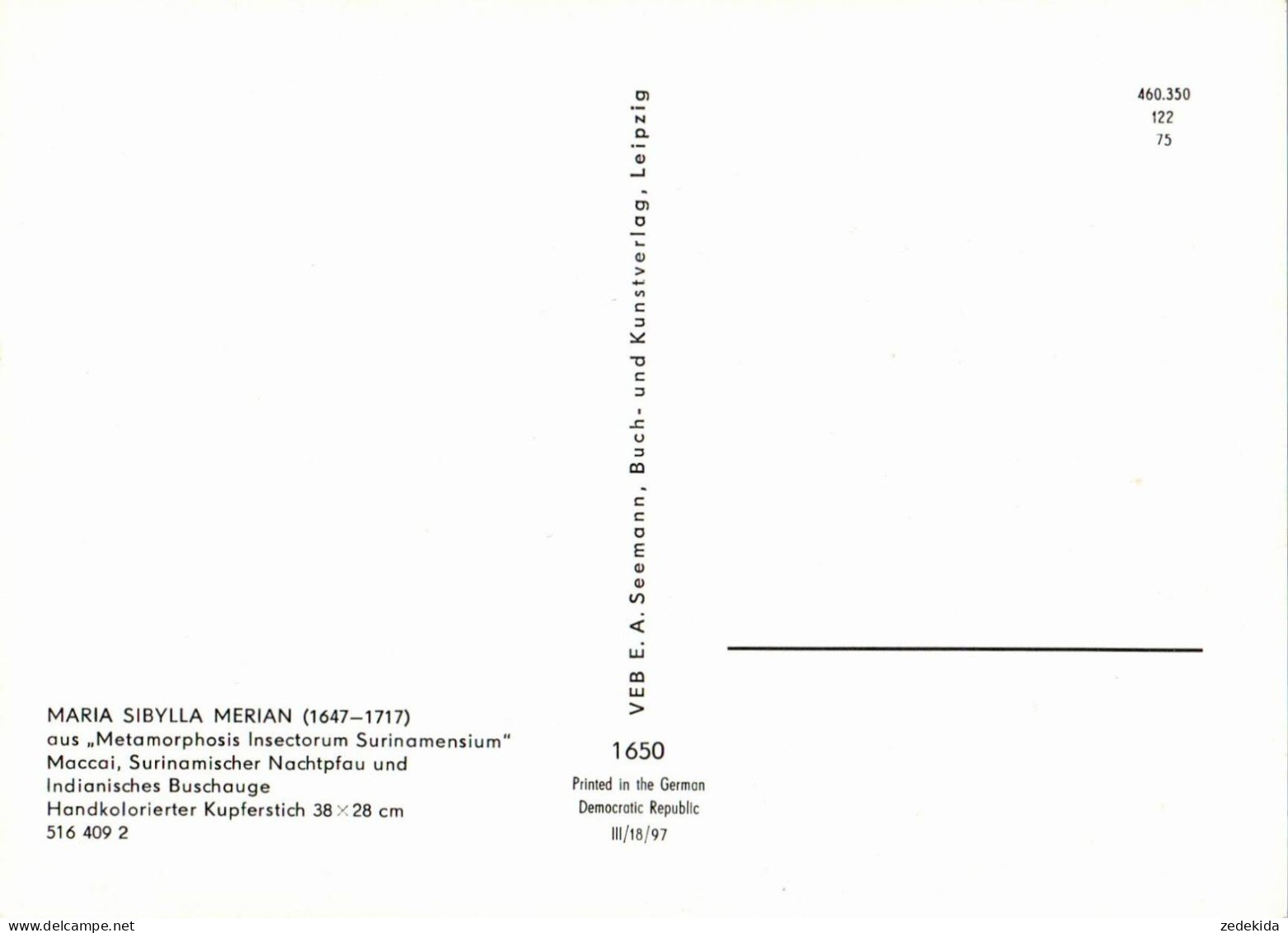 G5783 - TOP Maria Sibylla Merian Künstlerkarte - Nach Handkoloriert Kupferstich - Verlag Seemann DDR - Plantes Médicinales